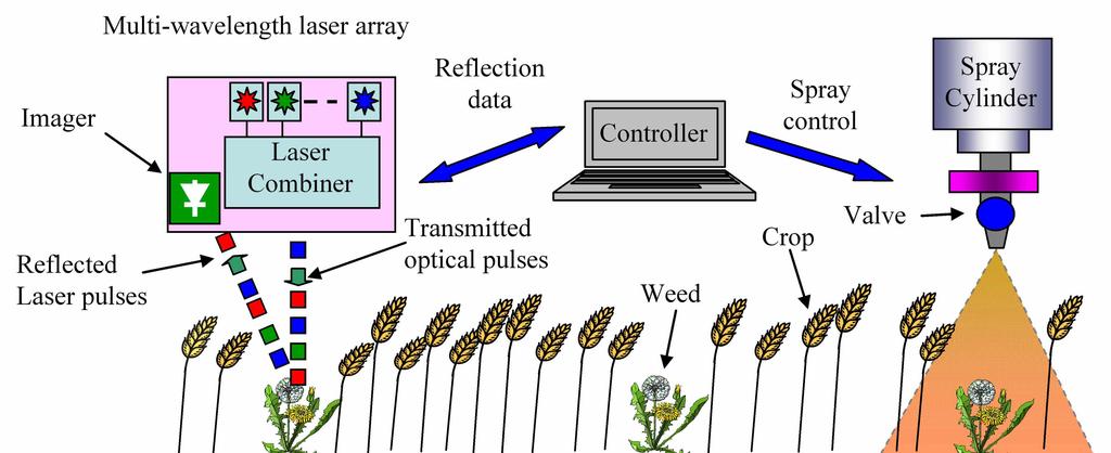 Fig. 2. Concept of laser based real-time weed monitoring and spraying sensor.