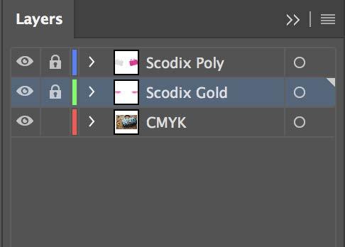 Layers and Naming Conventions Create each of your Scodix embellishments in a separate layer from the CMYK art layer in your