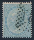 Fine.... Scott U$1,235 1042 #L18 (Sassone) 1863 15c blue King Victor Emmanuel De la Rue Printing, used with numbered