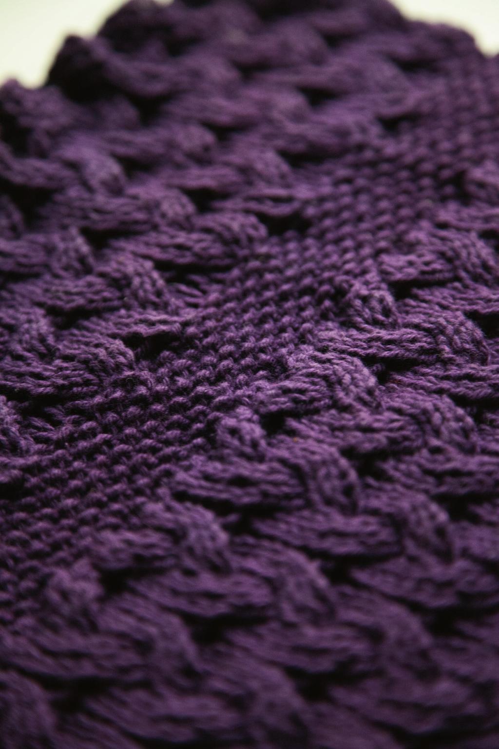 Hand Towel Finished Measurements Notions Approx 15 x 21, blocked Cable Needle Yarn Gauge Knit Picks Dishie (100% Cotton; 190 yards/100g): Eggplant 27039, 3 balls 36 sts