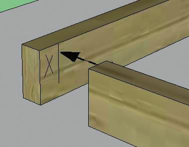 Notice that two of the 2x4 boards have a marking near the ends.