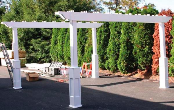 1. Attaching beams to post. Notice the marks on inside of beams. Turn that in. Put it at the outside of post.