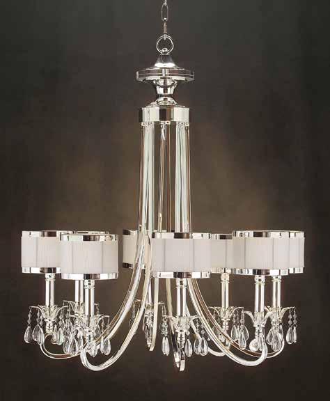 8 AJC-8512 38"H X 31"W Eight Light Silver Chandelier Shade: 6" X 6" X 4.5", new oyster white. Canopy: 5" Disclaimer: Sold only as shown in silver finish with glass accents.