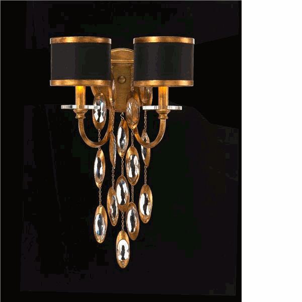 AJC-8853 20"H X 11"W X 8"D Two Light black tie wall sconce. Shade 5x4 black with gold lining.