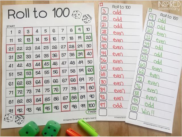 2. Another way to play is using Roll to 100 to practice odd and even numbers. For this version, a recording sheet is needed.