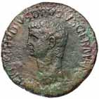 Claudius bare-headed seated to left on curule chair, wearing togate, holding branch, weapons and armour around, around TI CLAVDIVS CA[ESAR] AVG P M TR P IMP P P, S C in exergue,