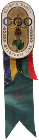 5545 Melbourne 1956, and Tokyo 1964, a variety of pins and badges, includes two tie-bars, one a combined Japan/ Australia issue and the other a Formula One racing car, also one hundred yen coin,
