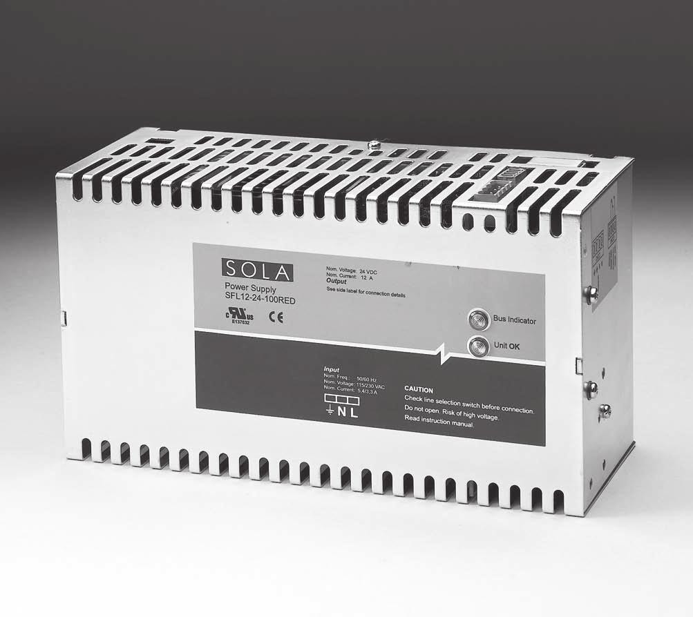 SFL Series, 75 600 Watt The SFL series is a DIN Rail switching power supply series that complements the Sola SDN products with more input voltage, output voltage and power levels to give an even