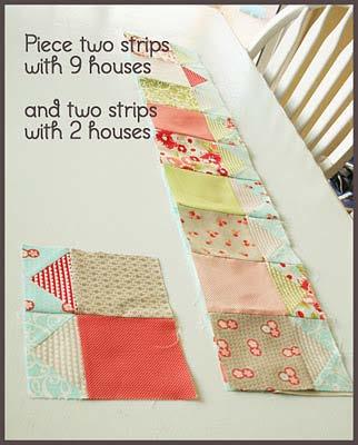 5" sashing strips to the top and bottom. Press. Refer to full table topper image.