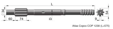 Shanks D1 Defining Components L : Length of Shank D1 : Thread Diameter D : Barrel Diameter Splines Flushing holes The shanks for hydraulic drills and some pneumatic drills have external or front