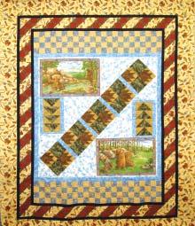This quilt features a new bear panel along with bearpaws, flying geese, checkerboard, and a neat border. Three session class. Starts Thursday, January 7th, 9:00 a.m. - Noon v Class $45.
