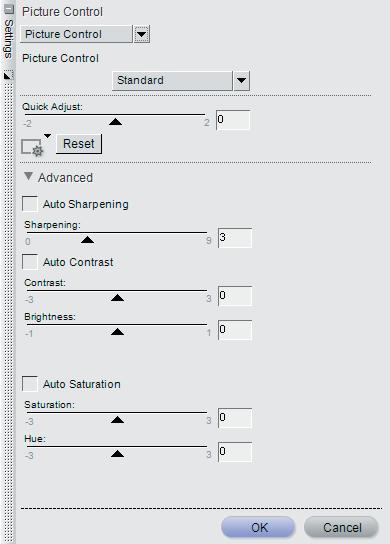 The Picture Control sub-step contains Non-Picture Control and Picture Control options. Non-Picture Control options are not available with cameras that support the Picture Control system.