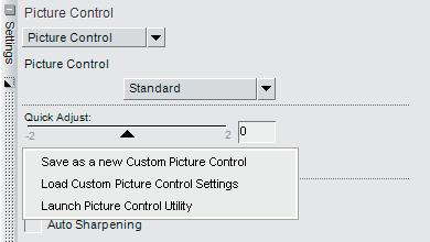 Picture Controls can be adjusted using the following options: Quick Adjust The Quick Adjust slider adjusts the Sharpening, Contrast, and Saturation sliders to recommended values to match the