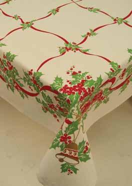 Item #998-17 Cost $6.00 per box Pack 3 Jingle Bells Tablecloth Serve your holiday dinner on this festive reproduction Christmas tablecloth. Mix with antique linen napkins for your own unique look.