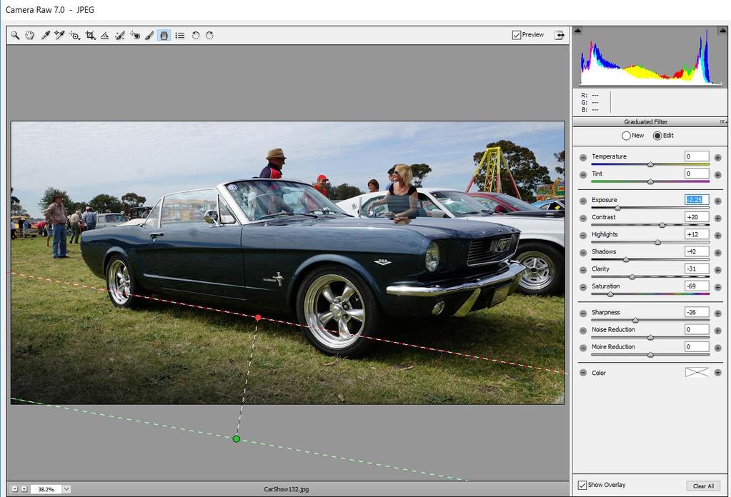 Creating a Tool Preset (Save Settings for Top Menu Tools) Our Gradient Filter for Car Images seems to work well with the following settings: We