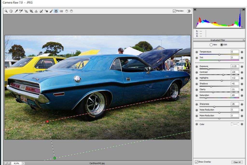 Now when we open a new image in Camera Raw, and click on the top menu tools at Graduated Filter, the Filter can be set to