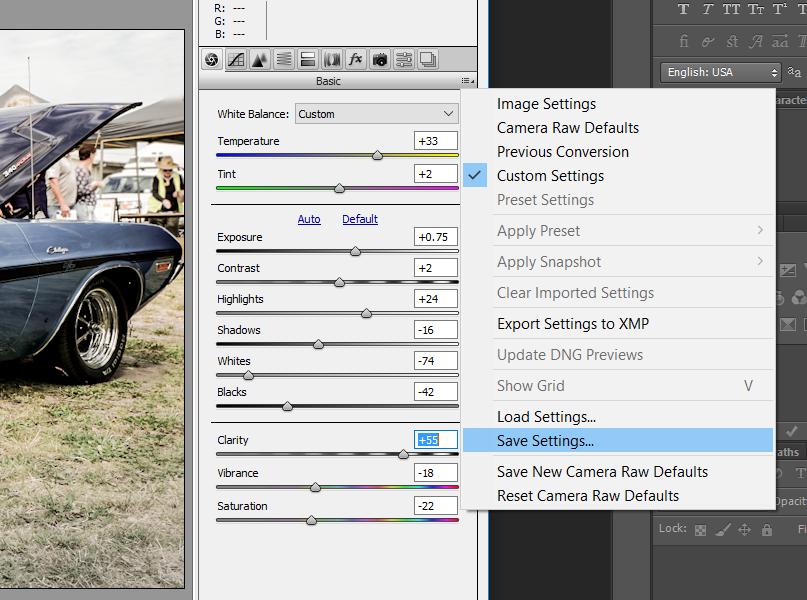 Saving Camera Raw Basic Settings In a similar way to saving a Preset for a Tool like the Graduated Filter, we can also save a particular sliders set of