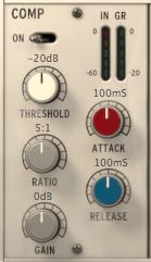 7 Compressor Module As in the original session, a compressor is applied to the close mic, microphone 1. The polar pattern of this microphone will determined how clean this signal is.