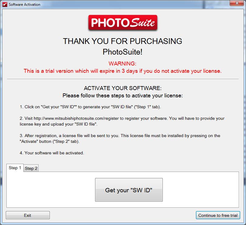 The procedure for activating the PhotoSuite software with a licence key in a computer with no internet access is set out below.