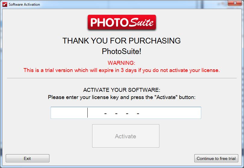 If the equipment in which the PhotoSuite software is to be activated has no internet access, you will have to access the internet with another computer with internet access to complete the activation