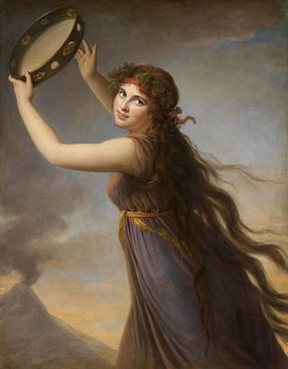 LADY EMMA HAMILTON AS A BACCHANTE BY MARIE LOUISE ELIZABETH VIGEE-LEBRUN: One of the great beauties of an earlier era, Emma Hamilton, through necessity rather than choice, started life as a poor and