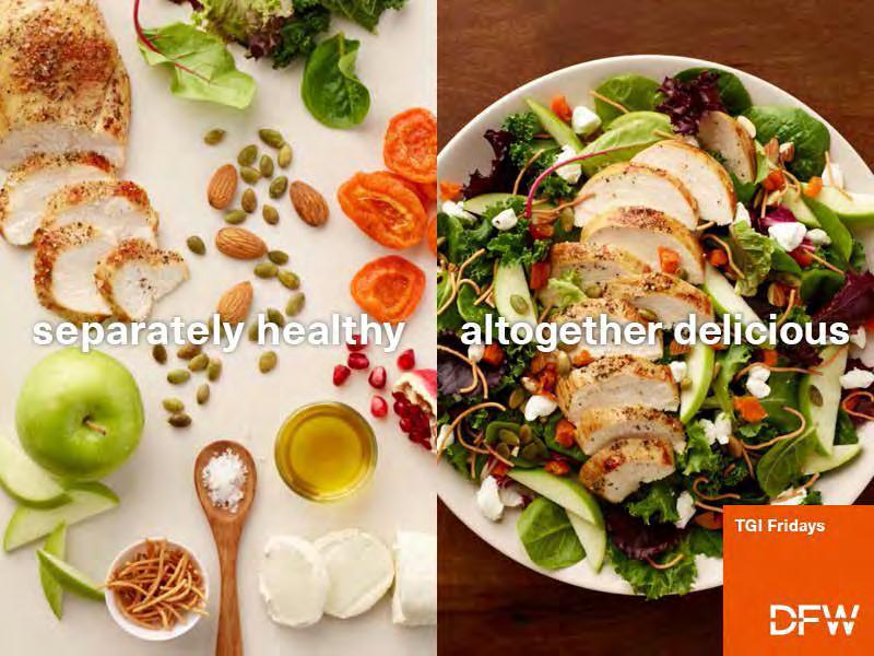 Sample Campaign Creative Ingredients: deconstructed with healthy parts Completed item Headline that indicates that all the parts create not only healthy but