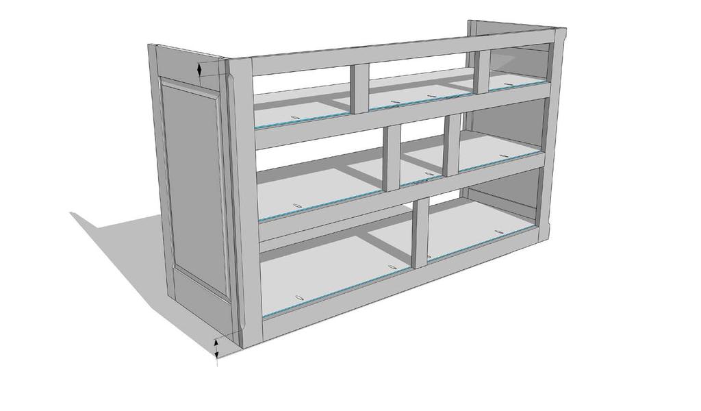See 15B 1-1/4 The three drawer shelves are designed to be positioned 1/16 higher than their corresponding face frame rails (note the area highlighted in blue below).