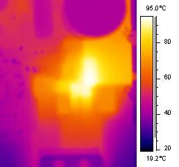 Module Figure 7: PCB layout example and corresponding thermal image (6kHz, 2P, 2oz, Tca=70 C, V+ = 320V, Iu = 419mArms, Po = 92W) At the module s typical operating conditions, dv/dt of the phase node