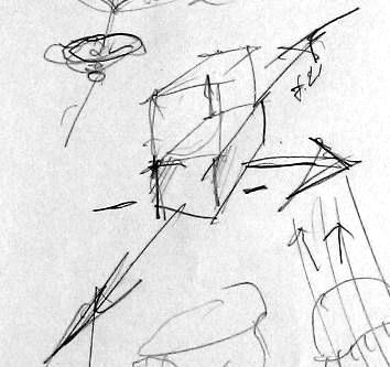 He draws umbrella structure of traditional stalls, and parallel relationships of roadside stalls (Fig 3.3.1.e).