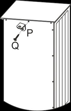 Use la posición del soporte de metal (P) en el armario para determinar la posición del segundo soporte de metal (P) en la pared.
