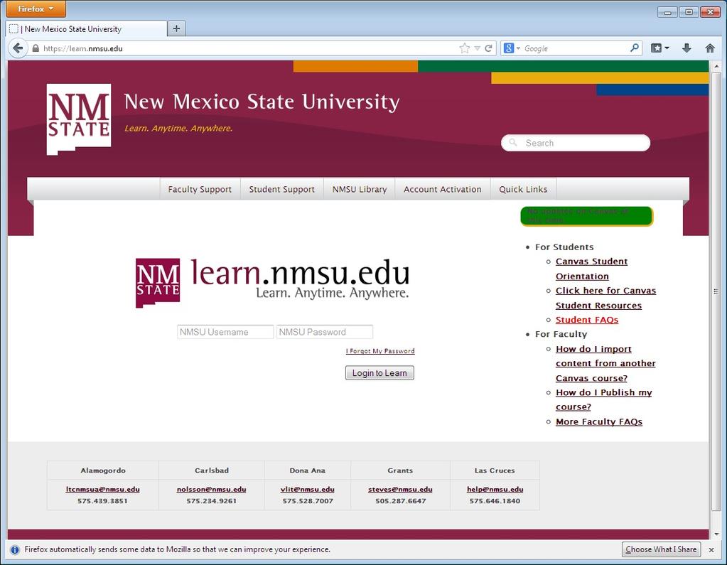 LOGIN TO CANVAS AND LAUNCH PANOPTO Open the Firefox browser and enter learn.nmsu.edu.
