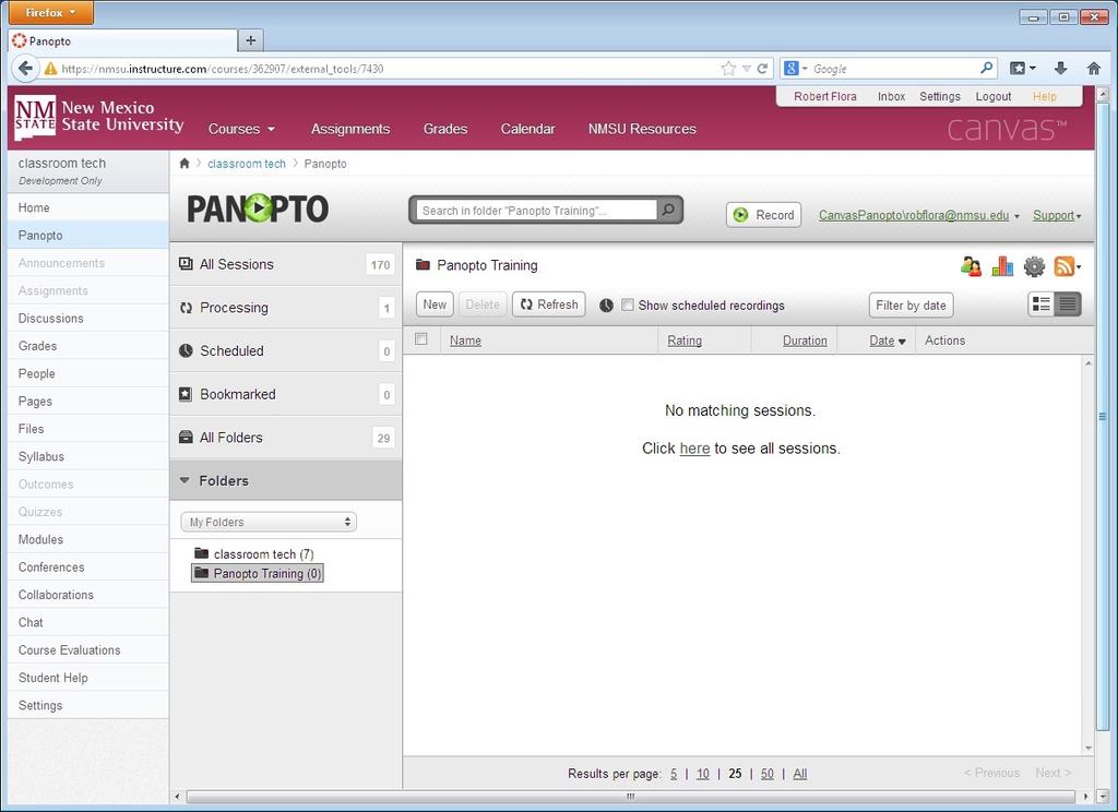 From the Panopto dialog select