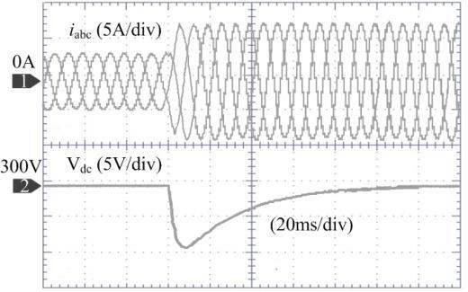 Fig.3 The simulation waveforms of output voltage As is shown in Fig.3, under PI-PI control scheme, overshoot after startup is 36.6V, voltage fluctuation after load change is -8.8V, ripple range is ±.