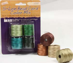 Our S-Lon Bead Cord 4-piece color mixes are sold in colorful blister packaging. Card Mixes - Available Sizes! (use #'s below to order) SLBC- + color S-Lon Bead Cord Mixes, 77 yards - 4 Spools $6.