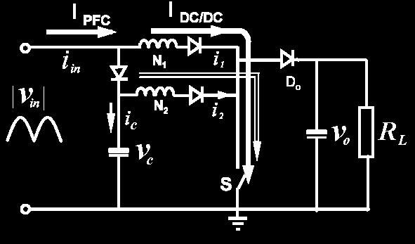 good power factor can be obtained if the boost converter is operated in the discontinuous current mode (DCM), so a DCM boost converter integrated with another converter can achieve power factor