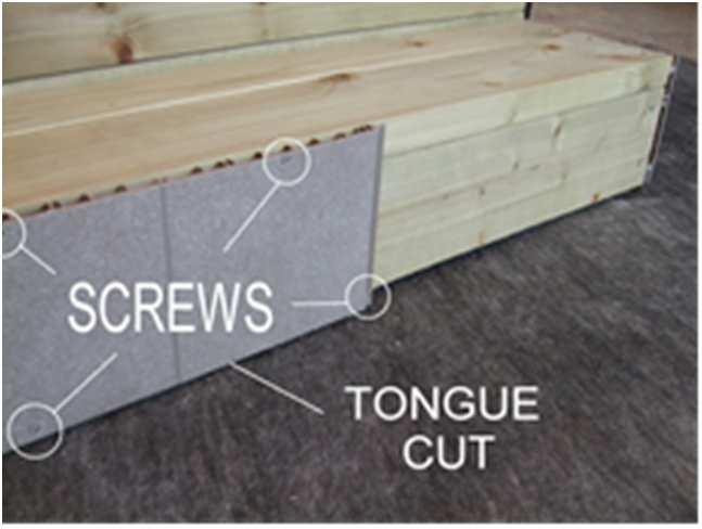 Screw in the tiles following the contour of each cut tile at a maximum distance of 1/2" (12.5mm) from the edge. Use two screws per side.