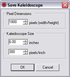 The Pixel Dimensions field is most useful if your kaleidoscope will be displayed on the web or in an email. Images displayed on-screen are sized in pixels.