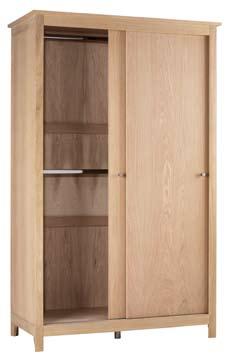 Double Wardrobe with Drawer 1224 Hanging rail. Fixed internal wooden shelf.