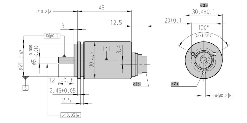 DIMENSIONED DRAWINGS (continued) Synchro flange, M6 (Binder) <> 6 pole (pins) <2> mounting thread M3x5 Dimensions in mm Pilot