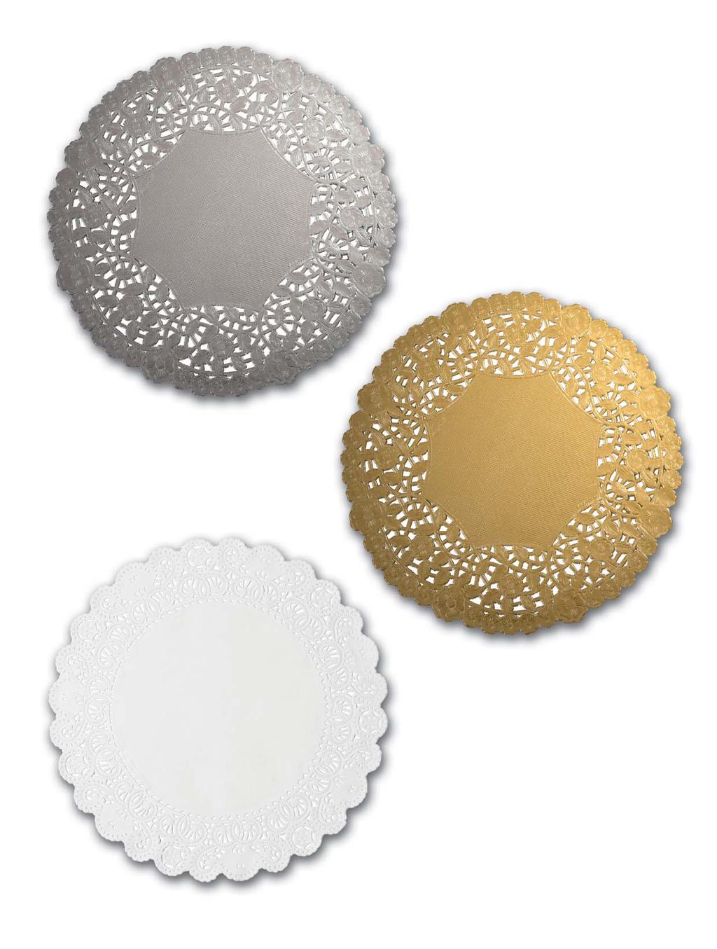 NEED NEW PHOTO Silver foil round lace doilies Gold foil round lace doilies NEED NEW PHOTO