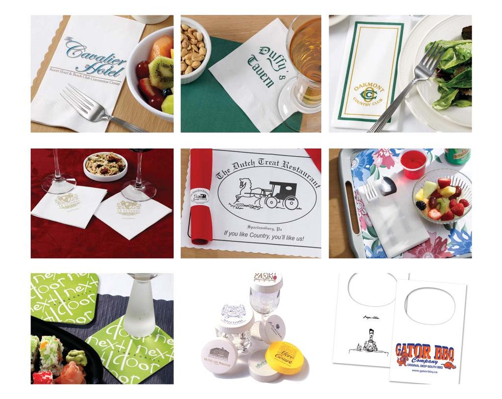 CUSTOM PRINTED PRODUCTS dinner napkins beverage napkins nu-linen dinner napkins nu-linen beverage napkins placemats and napkin bands traycovers coasters glasscaps bibs Product Minimums Quantity
