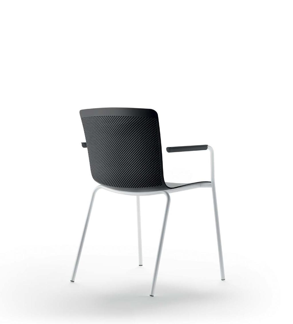 STATIONARY CHAIR 4-LEGGED CHAIR Perforated polypropylene (variable thickness of 6-8 mm) / Fully upholstered (foam thickness of 5 mm) / Wooden (10 mm thick beech polylaminated) Arms Without arms With