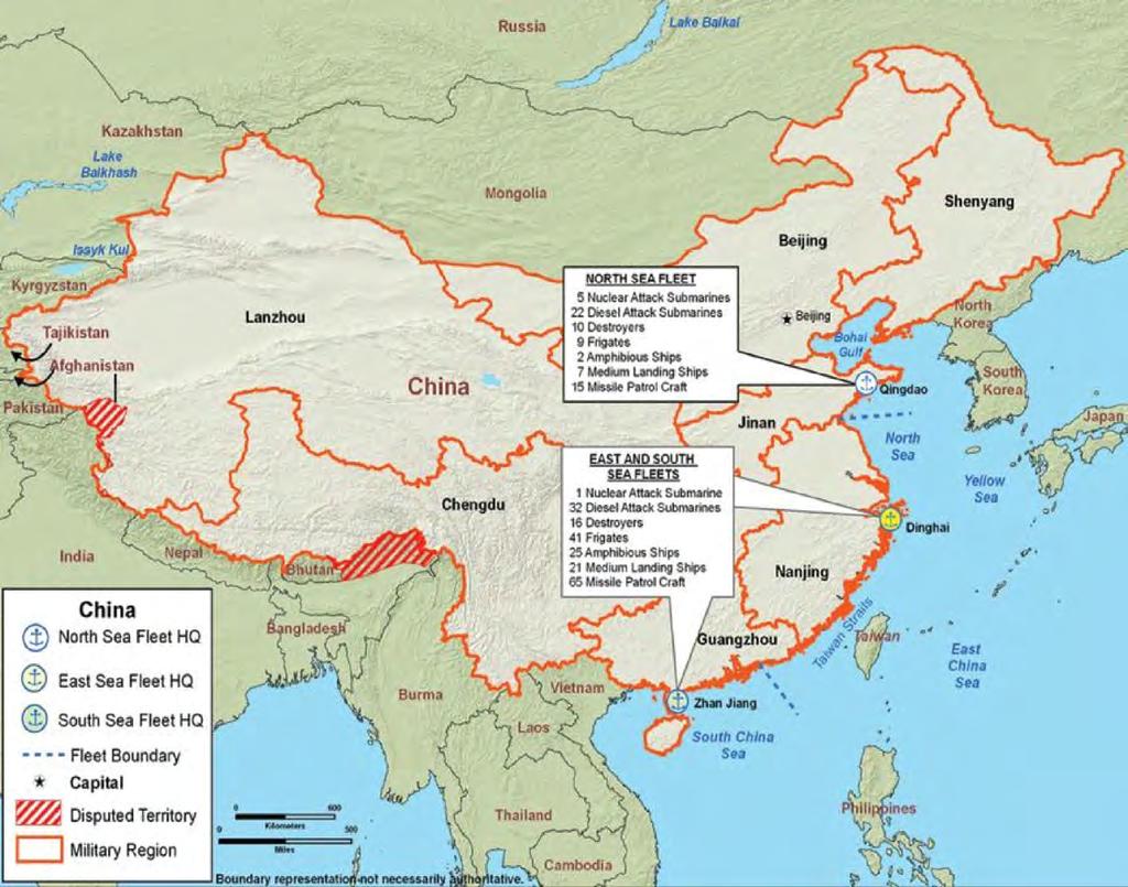 The following map from the Internet depicts the location of Chinese Naval Headquarters.