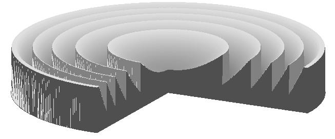 Figure 4. Representation of the five central zones of the used Fresnel blazed diverging lens. This lens has been carved by ionic engraving on a fused silica flat window (5 mm thickness).