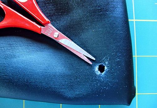 With small, sharp scissors cut a hole at each large dot. Make sure your hole is cut through from front to back 3.