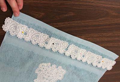 Sew a 1/4" seam along the outer edges of the lace.