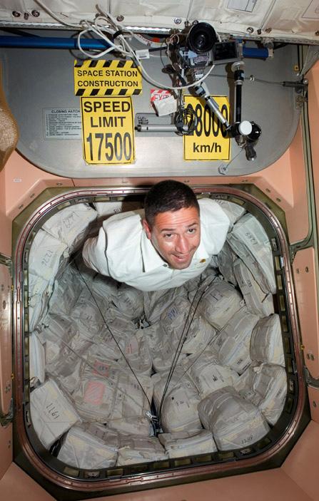 Space Station. One challenge is to store food and to prevent it from simply floating away in a zero-gravity environment. The first astronauts ate unappetizing concentrated foods in the shape of pills.