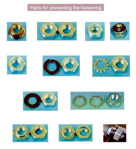 図表 / DIAGRAMS (a) Flange nut (b) Double nuts (c) Nylon insert nut (d) Slotted nut (e) Steel plate insert nut (f) Spring washer (g) Toothed washer (h) Plate