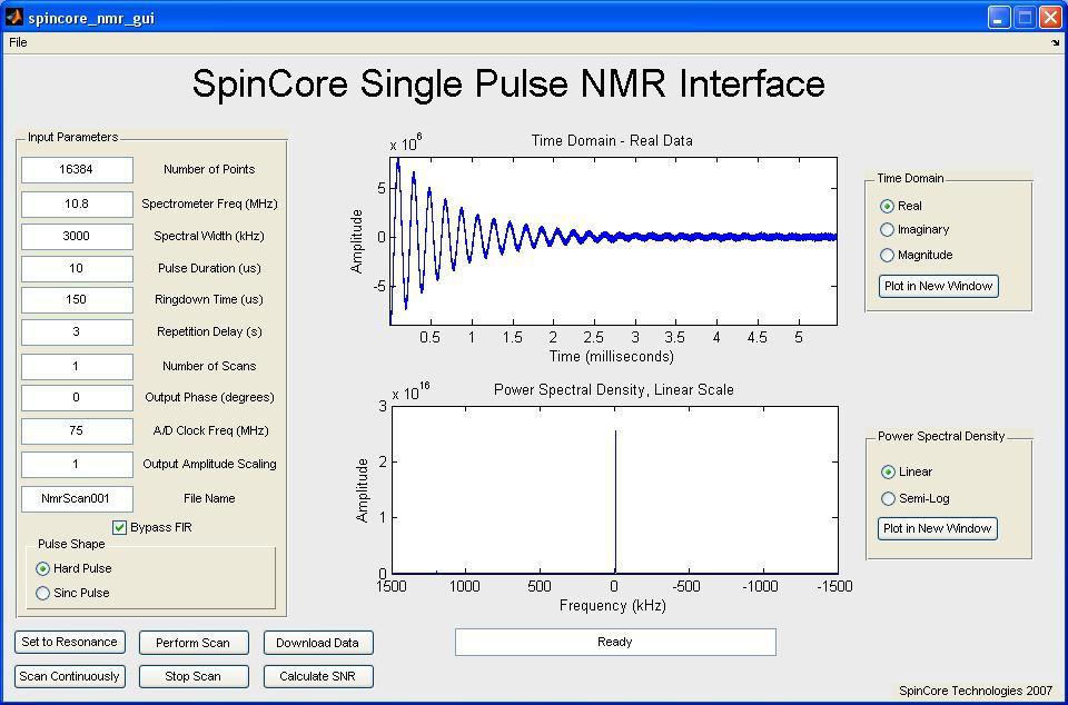 Load and review data from previous Single Pulse NMR experiments within the interface. Note: Versions prior to R5 do not have support for ispin-nmr systems.