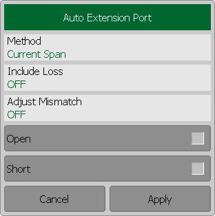 Click on Method field to select method of calculation of extension port (Current Span, User Span or Active Marker).